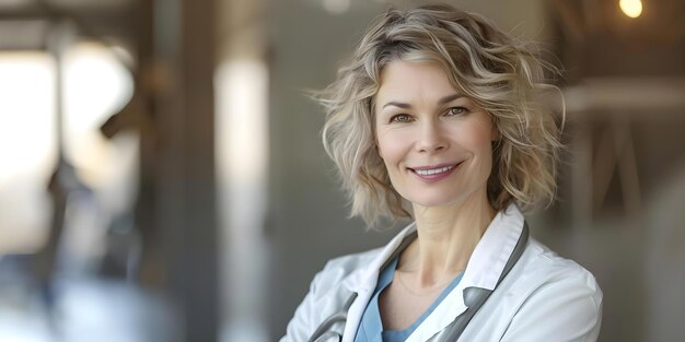 Un retrato de una doctora sonriente con sus trajes de lavado o una bata de laboratorio Concepto de retratos profesionales médicos Una doctora sonrisa de trabajador de la salud Retrato de lavados y bata de laboratorio