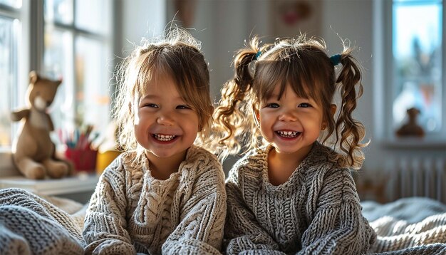 retrato de dos adorables hermanos hermano y hermana riendo juntos retrato de niños lindos en