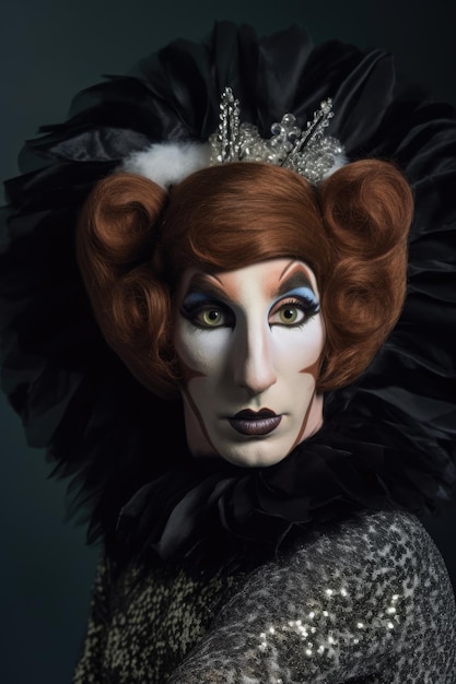 Retrato de una drag queen con un disfraz de gato creado con inteligencia artificial generativa