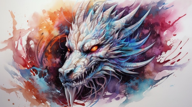Retrato de un dragón de color agua aislado sobre un fondo blanco