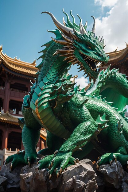 Retrato de dragón verde monstruo misterioso de cuentos de hadas y símbolo del año lunar 2024 en el calendario chino