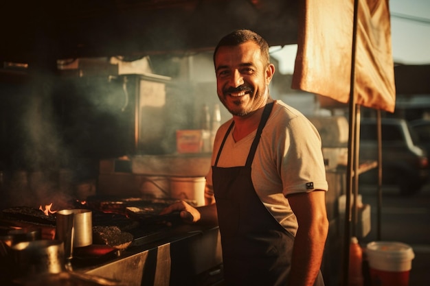 retrato de un dueño de un camión de comida latino hispano