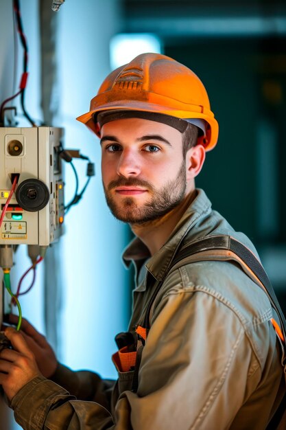 un retrato de un electricista solucionando un problema en una casa