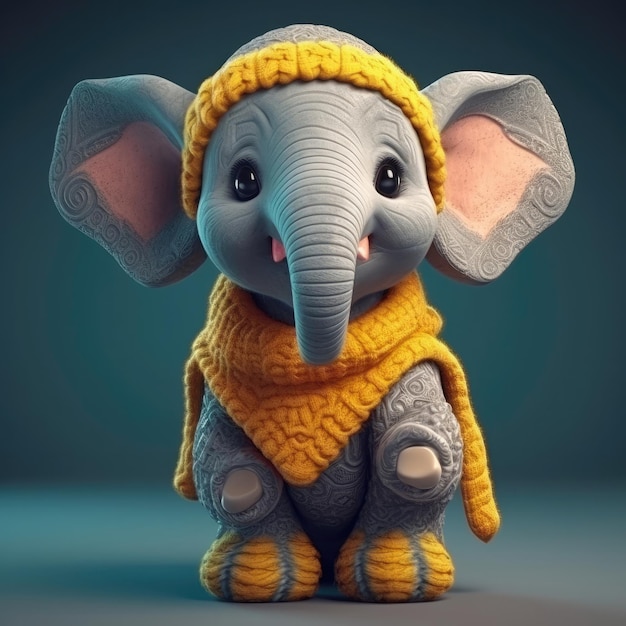 Retrato de elefante de dibujos animados en 3D con ropa, gafas, sombrero, chaqueta, de pie delante