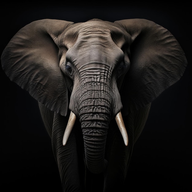 Retrato de elefante sobre fondo negro