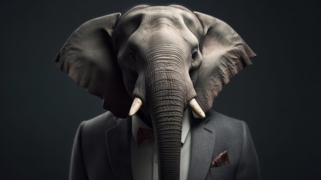 Retrato de un elefante vestido con un traje de negocios formal El elefante jefe elegante Ai generativo