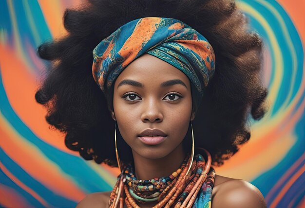 Foto retrato elegante de una chica negra afroamericana