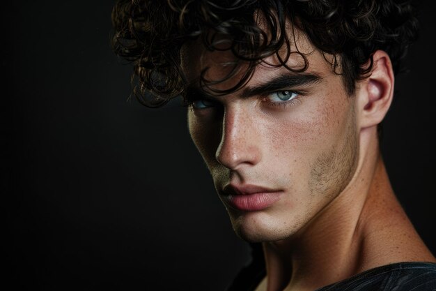 Retrato elegante de un joven guapo con el cabello rizado