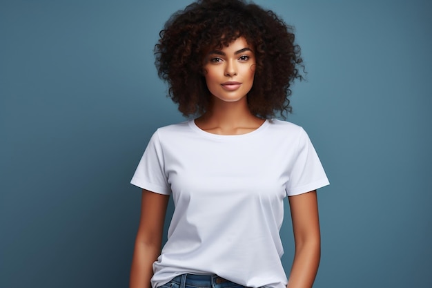 Retrato de una elegante mujer negra con una camiseta blanca clara Generative Ai