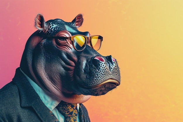 Foto retrato elegante de temas de animales antropomórficos vestidos ilustración de arte pop divertida