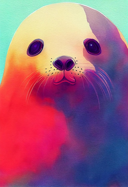 Retrato em aquarela de animal aquático de foca fofa