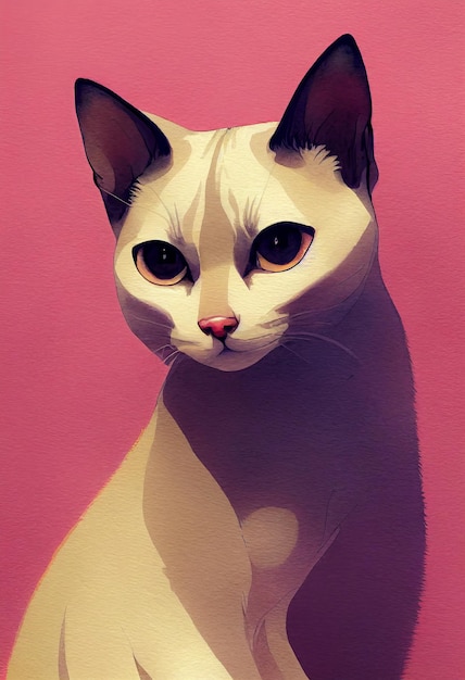 Foto retrato em aquarela de gato siamês fofo