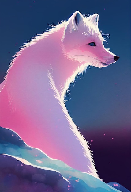 Retrato em aquarela de um lindo animal terrestre de raposa ártica