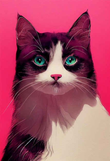 Retrato em aquarela do lindo gato American Curl