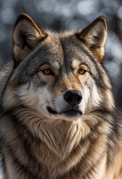 Retrato em close de lobo cinzento