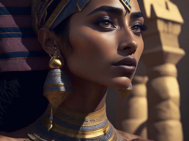 Foto retrato em close-up da bela última princesa egípcia, a rainha faraó.