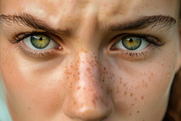 Retrato em close-up de mulher com sardas Inteligência Artificial Gerativa
