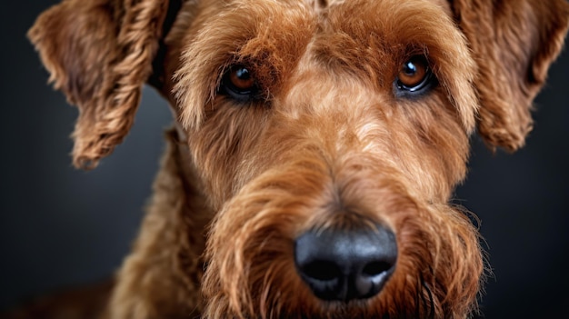 Retrato em close-up de um Airedale terrier castanho