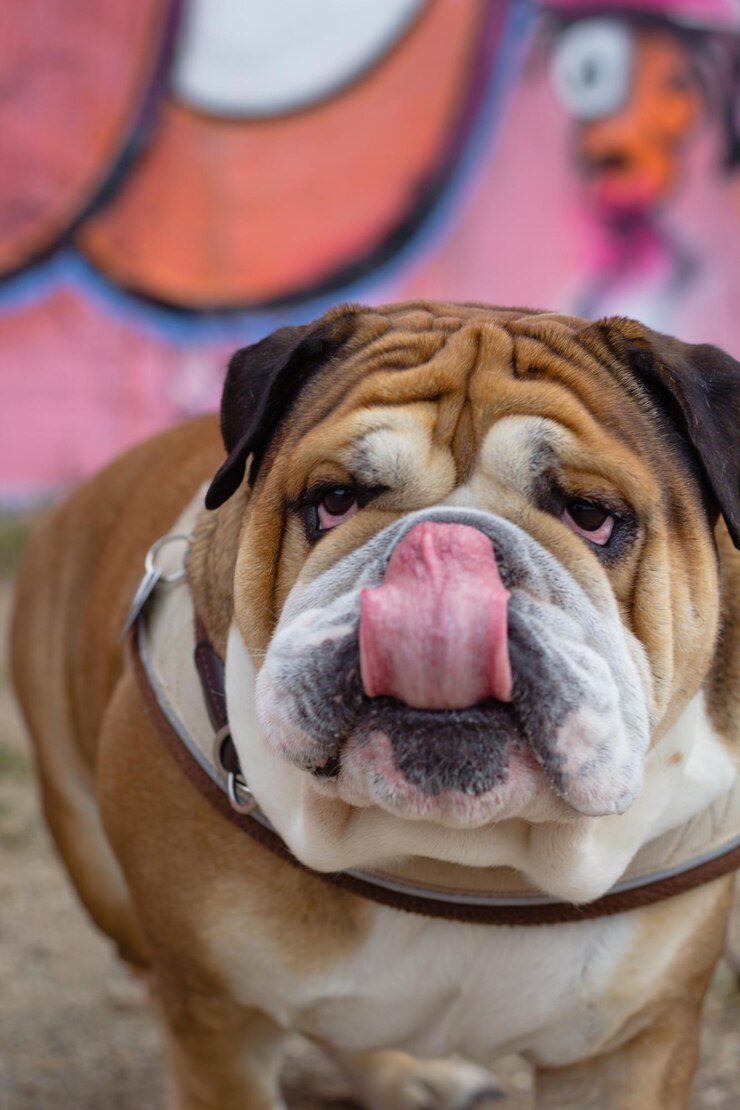 Foto retrato em close-up de um cão com a língua fora