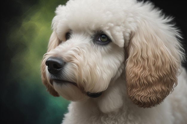 Retrato em close-up de um cão poodle em um fundo de cor sólida ai generativo