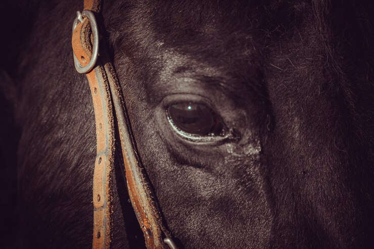 Foto retrato em close-up de um cavalo preto