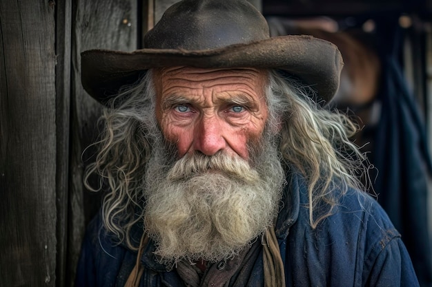 Retrato em close-up de um cowboy envelhecido