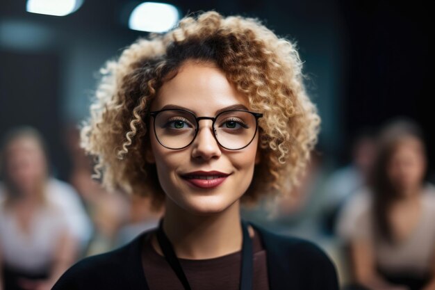 Foto retrato em close-up de um designer de instrução confiante com uma maquiagem ousada e impressionante