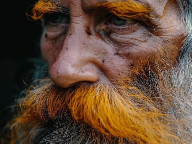 Retrato em close-up de um homem com uma barba colorida