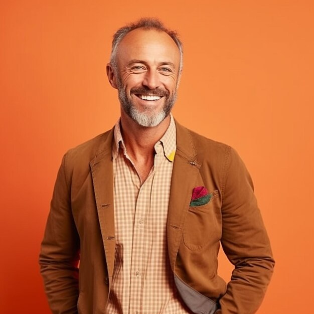 Foto retrato em close-up de um homem sorrindo para uma câmera