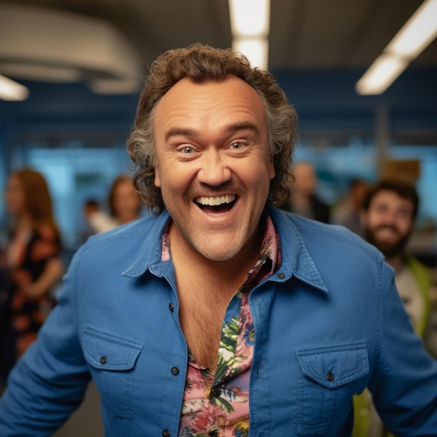 Foto retrato em close-up de um homem sorrindo para uma câmera