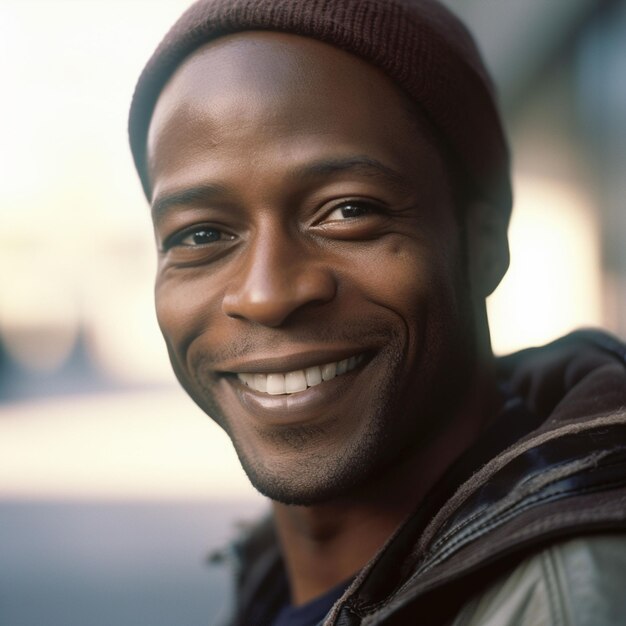 retrato em close-up de um homem sorrindo para uma câmera