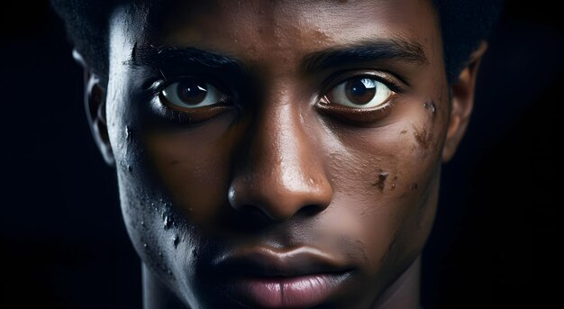 Retrato em close-up de um jovem afro-americano olhando para a câmera Mês da História Negra