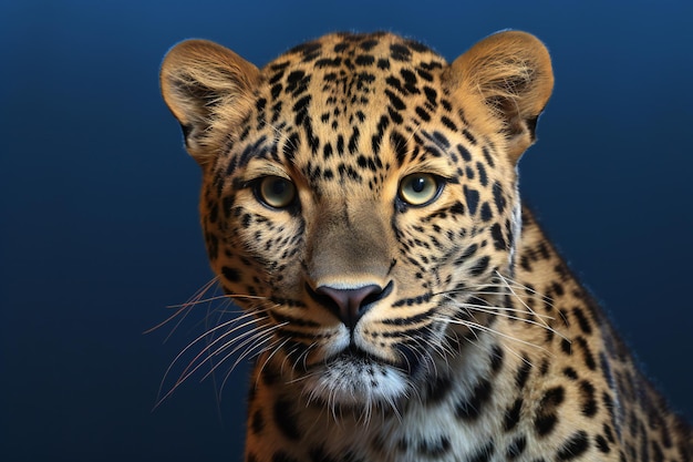 Foto retrato em close-up de um leopardo em um fundo azul