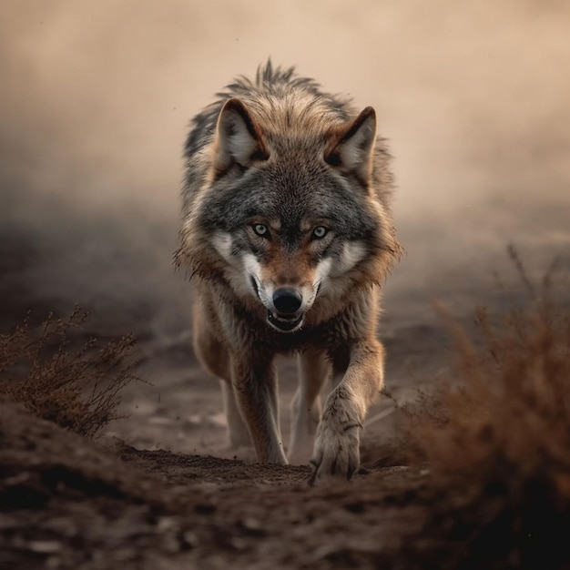 Foto retrato em close-up de um lobo na floresta