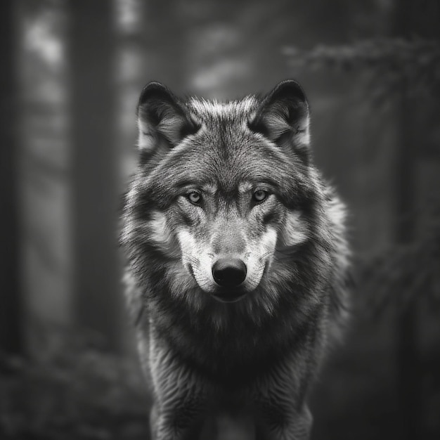 retrato em close-up de um lobo na floresta