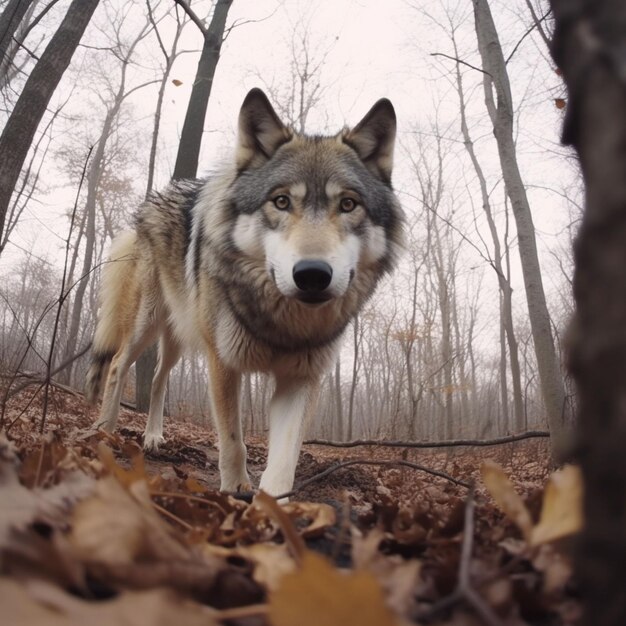 retrato em close-up de um lobo na floresta