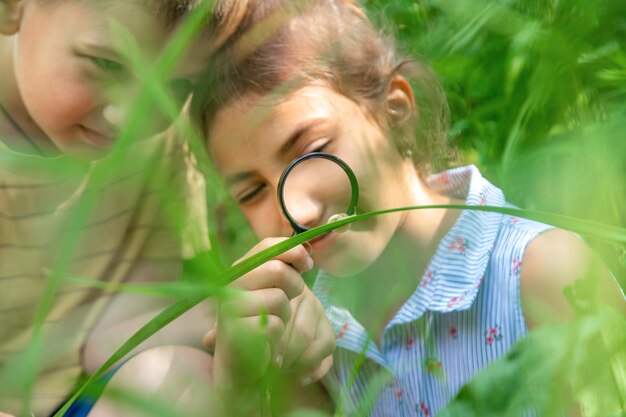 Foto retrato em close-up de um menino sorridente de pé no meio de plantas