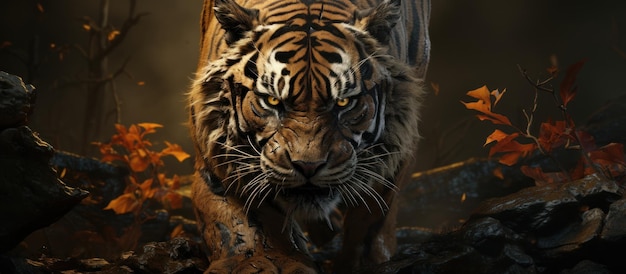 Retrato em close-up de um tigre zangado
