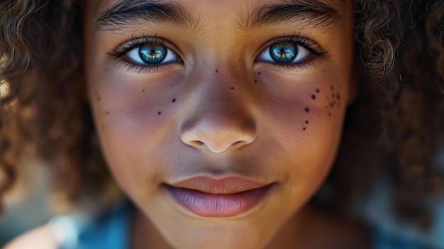 Retrato em close-up de uma bela adolescente com nevos pretos no rosto para cuidados com a pele