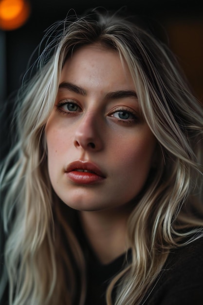 Retrato em close-up de uma bela jovem de cabelo loiro