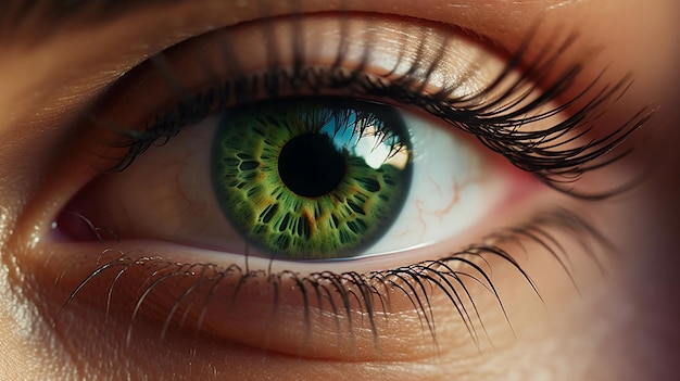 retrato em close-up de uma fêmea de olho verde gerado pela IA