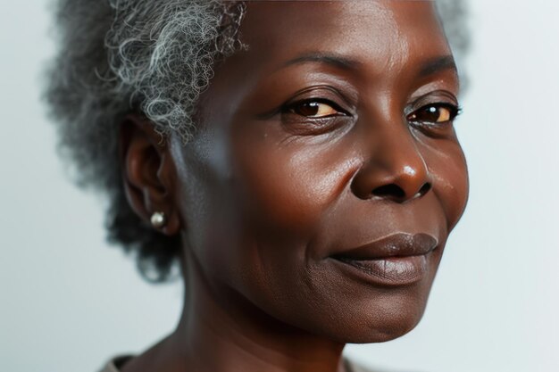 Retrato em close-up de uma idosa negra africana uma mulher Ai generativa