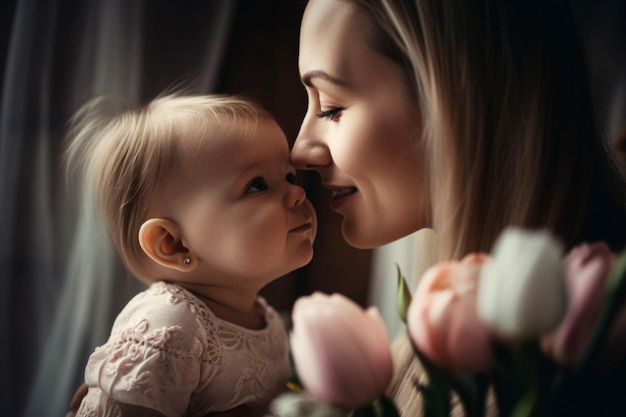 Retrato em close-up de uma jovem mãe e seu filhozinho momentos felizes de família