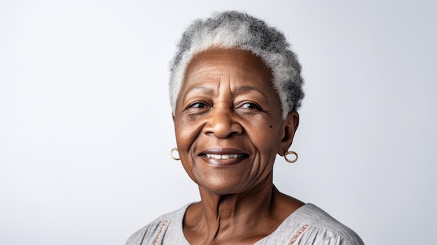 Foto retrato em close-up de uma mulher afro-americana de idade avançada com cabelo cinzento estúdio foto isolado