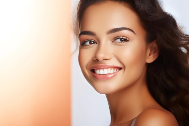 Foto retrato em close-up de uma senhora com um sorriso radiante