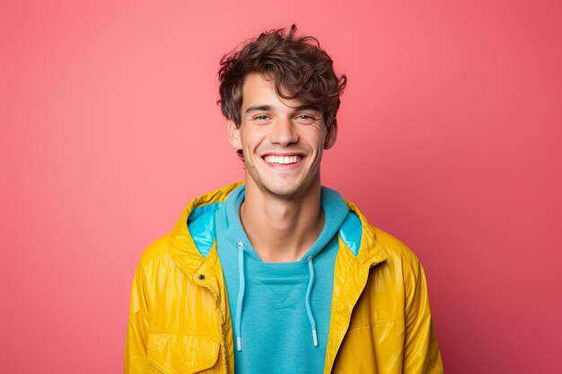 Retrato emocional de modelo de tendências de homem entusiasmado Poses dinâmicas Gestos sorridentes no design