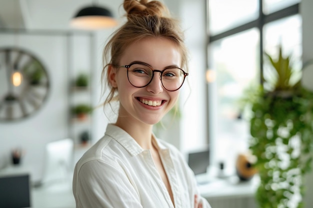 Retrato de un empleado de oficina feliz