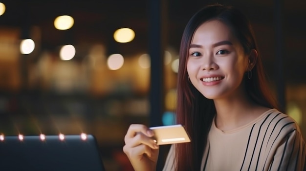 Retrato de un empresario bloguero atractivo que usa una opción de pago conveniente, como comprar en línea con un centro comercial con tarjeta de crédito Generativo A