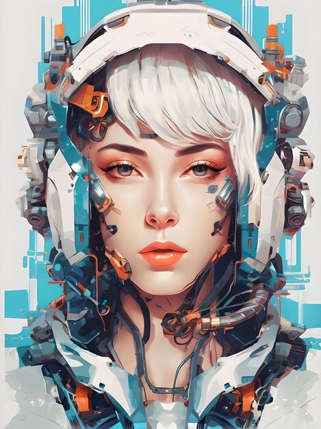 El retrato de un encanto futurista de una belleza cibernética en el arte abstracto