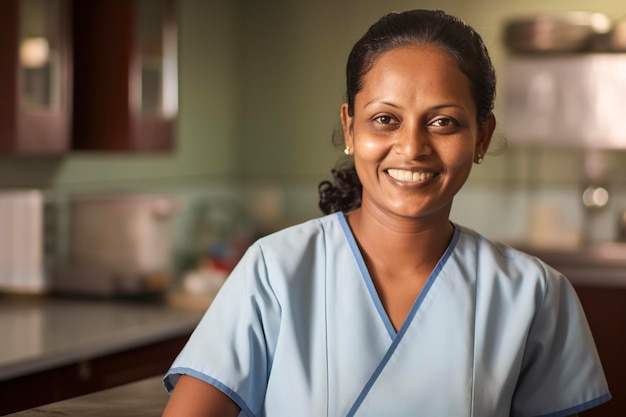 Retrato de una enfermera india sonriente en un hospital o clínica